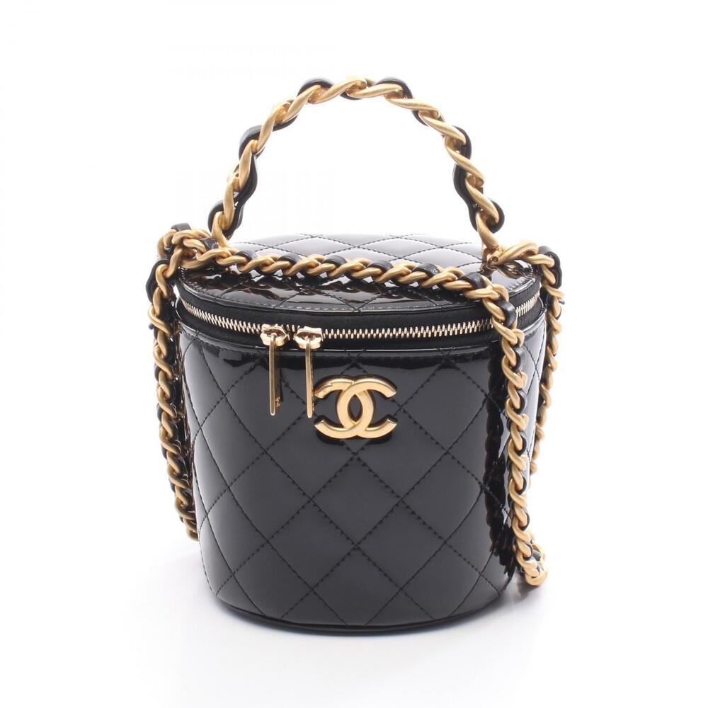 Chanel Matelasse Vanity Shoulder Bag Patent Vernis Leather Black